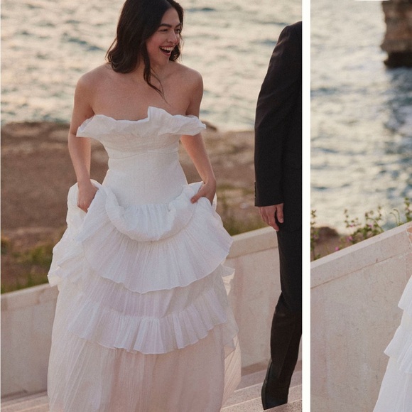 Acler Dickinson Strapless Tiered drop-waist wedding gown dress SIZE 6 Anthro - Picture 5 of 10